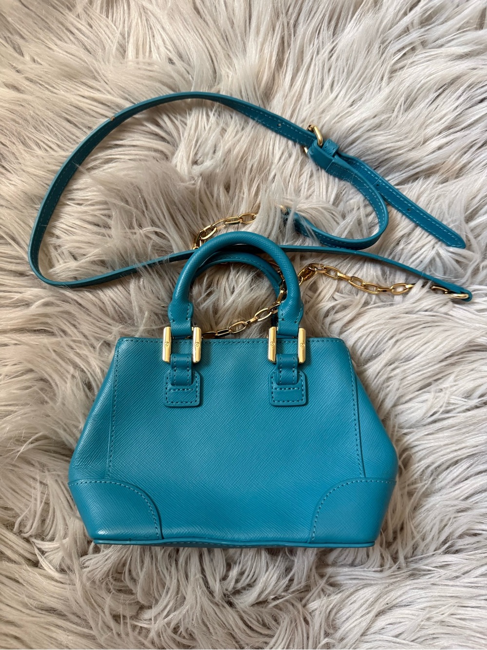 TORY BURCH Robinson Turquoise Blue Leather Mini Satchel Crossbody Bag - Picture 2 of 10